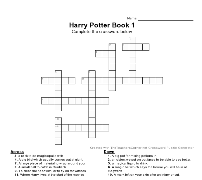 Harry Potter book 1 crossword kimgriffithsenglish 